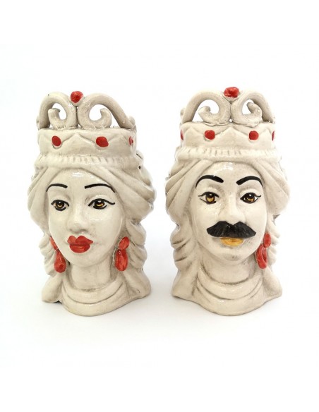 Pair Of Red King And Queen Moor S Heads In Caltagirone Ceramic 15 Cm