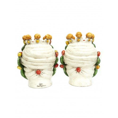 Pair Of Moor S Heads With Prickly Pears In Caltagirone Ceramic Cm