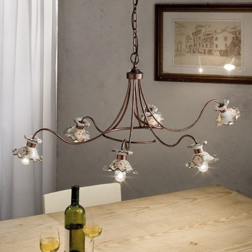 Lampadario a sospensione classico in ceramica decorata FL-69