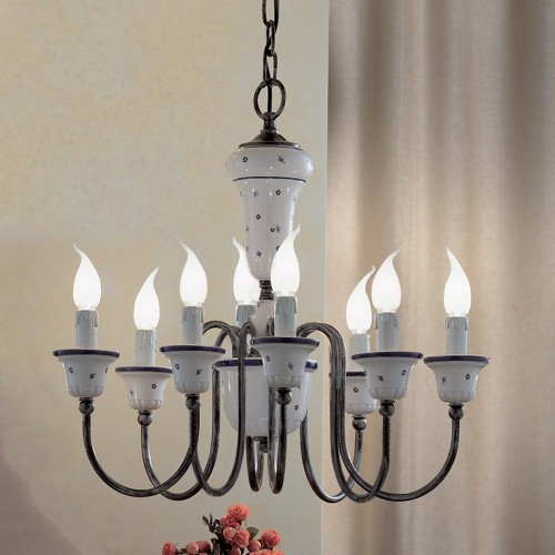 Wrought iron and ceramic chandelier FL-90