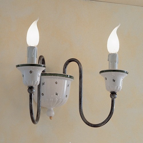 Wrought iron and ceramic wall light  FL-91