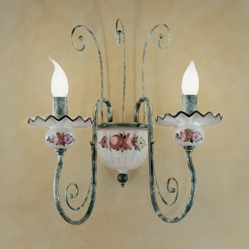 Wrought iron and ceramic wall light FL-97