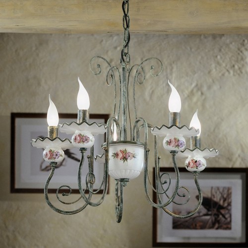 Wrought iron and ceramic chandelier FL-100