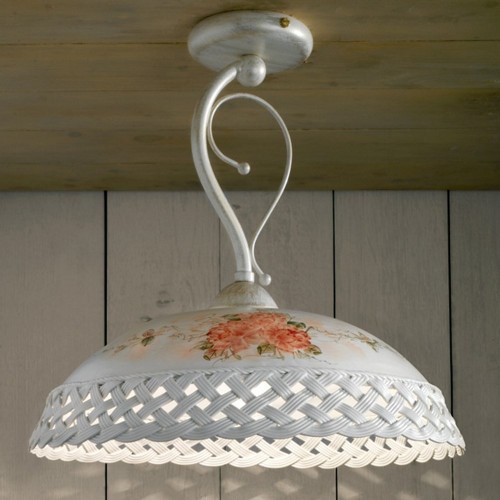 FL-114 wrought iron and ceramic ceiling light