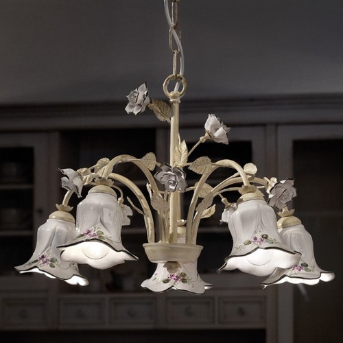 Chandelier in wrought iron and ceramic  FL-127