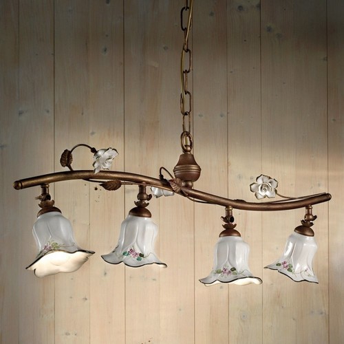 Wrought iron and ceramic FL-130 chandelier