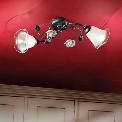 Wrought iron ceiling lamp with glass FL-152