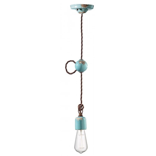 Lampadario a sospensione vintage in ceramica celeste FLR-43