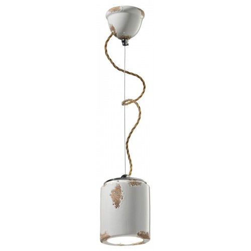 Lampadario a sospensione vintage in ceramica bianco FLR-44