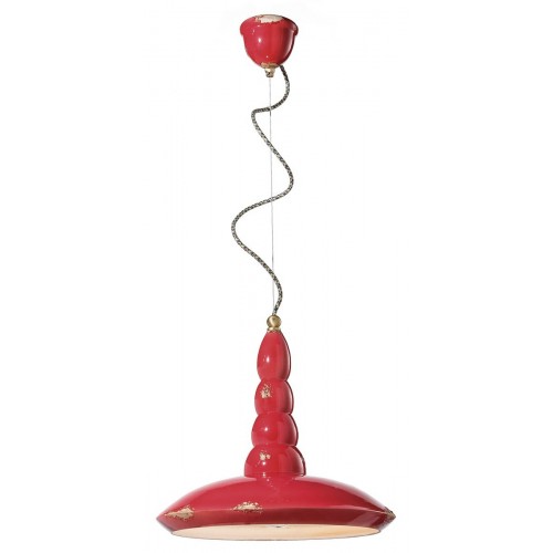 Lampadario a sospensione vintage in ceramica rosso FLR-45