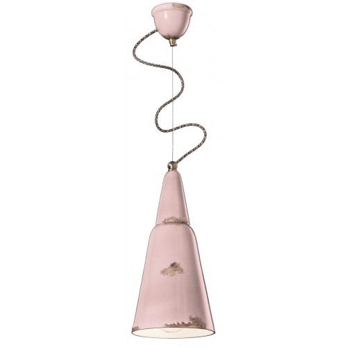 Lampadario a sospensione vintage in ceramica rosa FLR-48