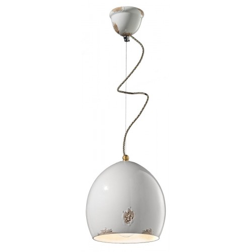 Lampadario a sospensione vintage in ceramica bianco FLR-49