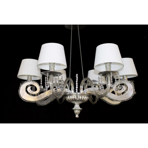 Chandelier in silver leaf, crystal and TP-35 lampshades