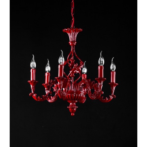 Lampadario in legno rosso 6 luci TP-39