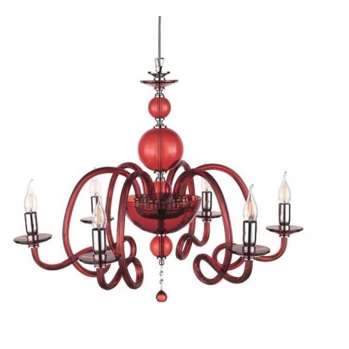 Glass chandelier and red crystal CIC-156