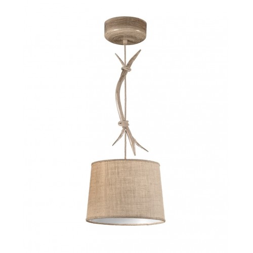 Rustic chandelier in wood-effect metal with lampshade MN-134