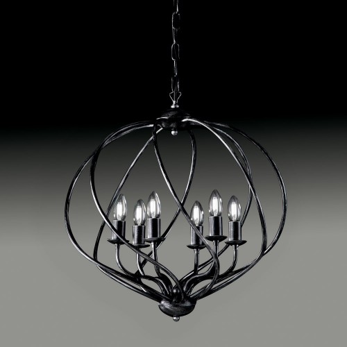 Suspension lamp in black and silver wrought iron BON-68