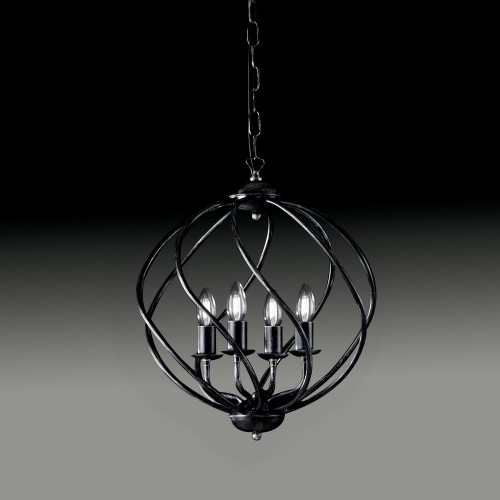 Suspension lamp in black and silver wrought iron BON-69