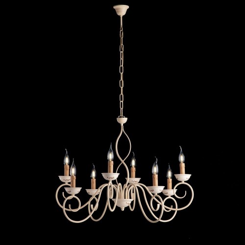 Wrought iron chandelier ivory pickled bon-114