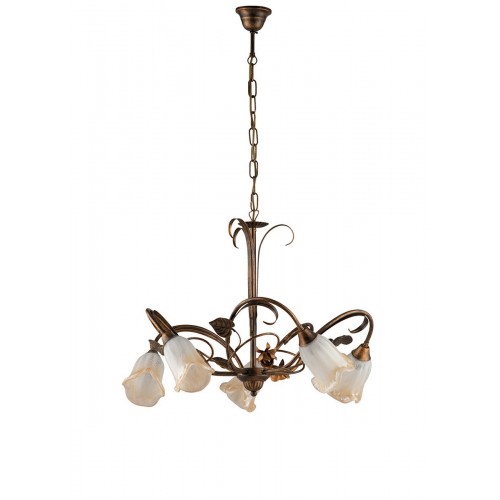 Brown wrought iron chandelier with glass  bon-1