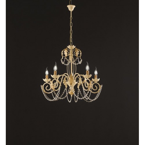 Ivory wrought iron chandelier with bon-33 crystal