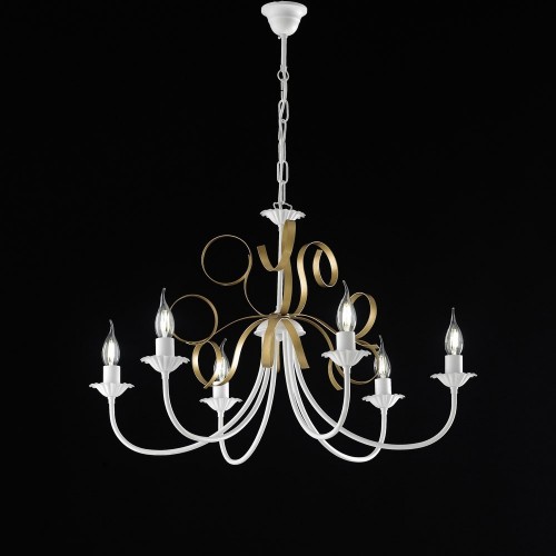 White and gold wrought iron chandelier bon-102