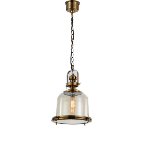 Lampadario vintage in ottone antico e vetro MN-224