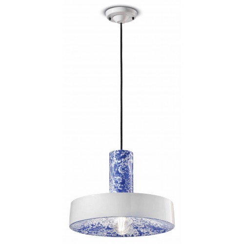 Lampadario a sospensione classico in ceramica blu FLR-102