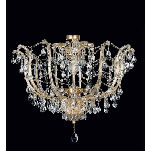 Classic ceiling light in bright gold leaf glass and crystal TP-57