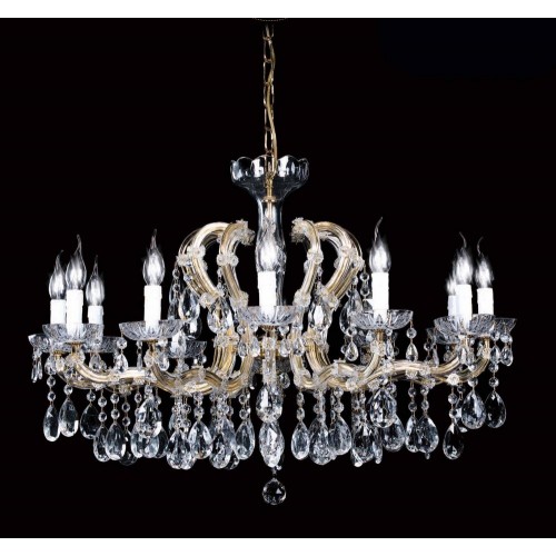 Classic chandelier in antique gold leaf, glass and crystal TP-59