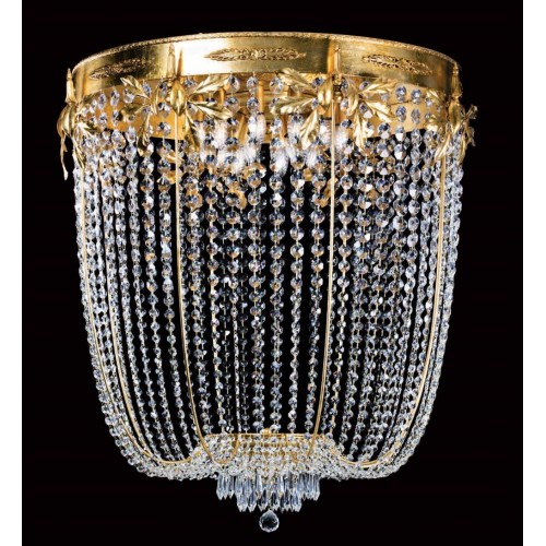 Ceiling light, crystal, bronze and antique gold leaf basket TP-69