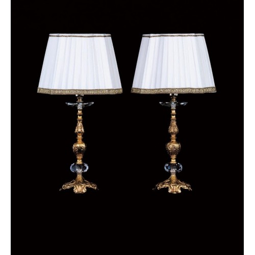 Bedside table lamps in antique gold leaf brass with lampshade TP-93