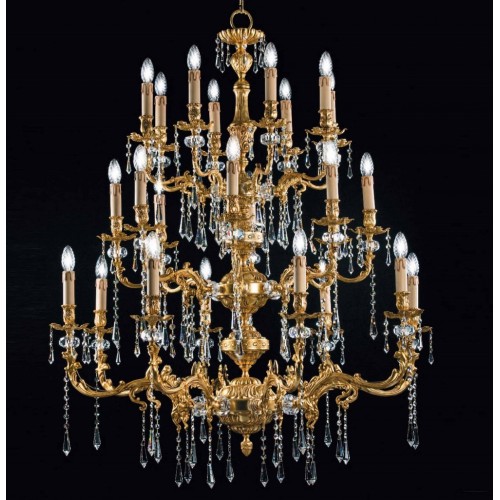 Chandelier in gold leaf brass and crystal with 3 floors 24 lights TP-94