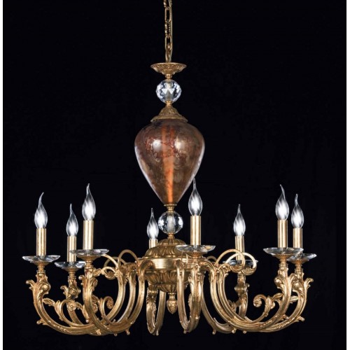 Classic chandelier in brass, crystal and amber Murano glass TP-99