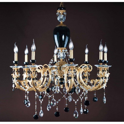 Classic chandelier in brass, ceramic and swarovski crystal TP-102