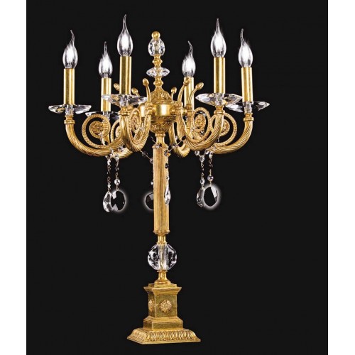 Classic flambeau lamp in brass, gold leaf and swarovski crystal TP-103