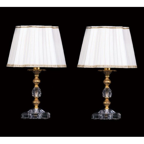 Bedside lamps in gold leaf brass and crystal, with lampshade TP-112