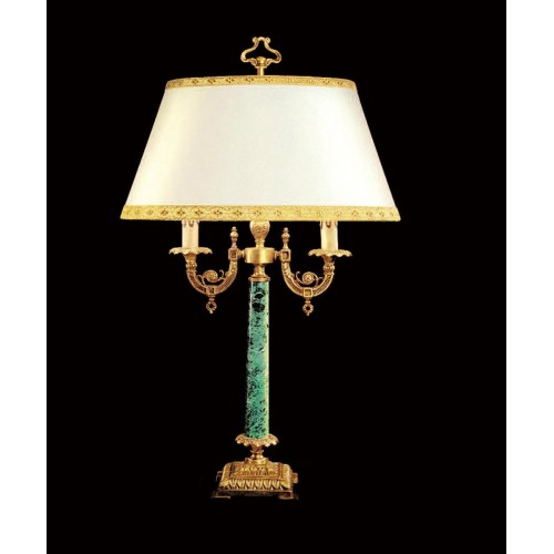 Table lamp in brass and Guatemala green marble, with lampshade TP-117