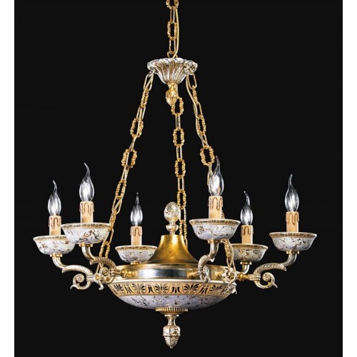 Chandelier in brass and ceramic with gold leaf and silver leaf  TP-119