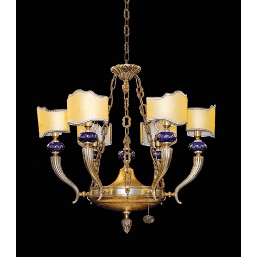 Classic chandelier in brass and porcelain, with lampshades TP-120