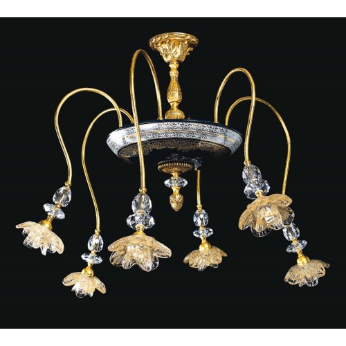 Ceiling light in brass, Murano and Swarovski crystal TP-122