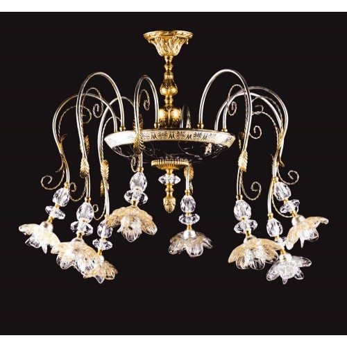 Ceiling light in brass, Murano and Swarovski crystal TP-123