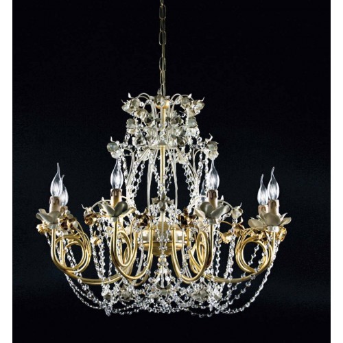 Classic chandelier in ivory-gold leaf and swarovski crystal TP-140