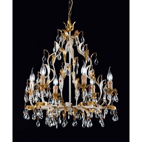 Classic chandelier in gold and ivory leaf with crystal pendants TP-146