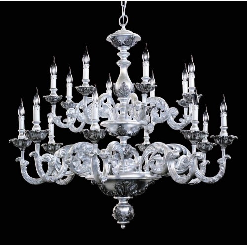 Classic chandelier in antique silver leaf wood 16 lights TP-159