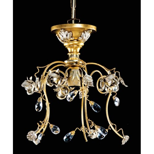 Chandelier in gold and silver leaf wood with roses and crystal 1 light TP-169