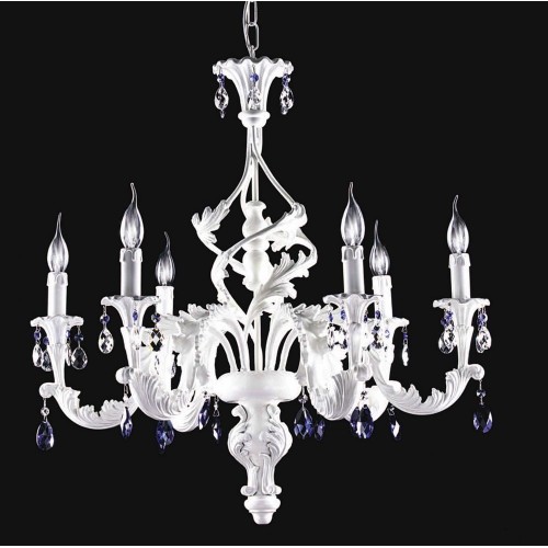 White wooden chandelier with crystal pendants TP-173