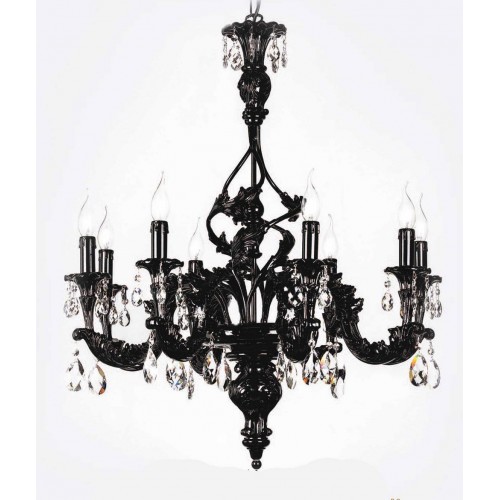 Black wooden chandelier with 8 lights crystal pendants TP-175