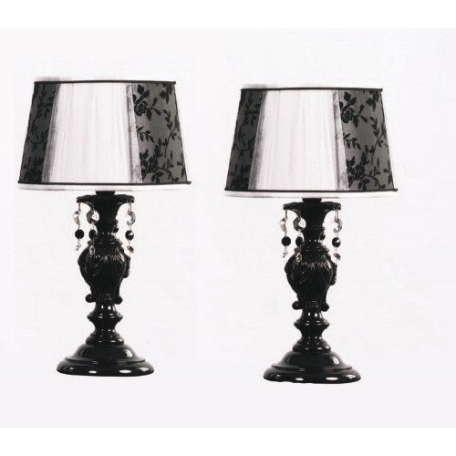 Black wooden bedside lamp with crystal and lampshade TP-177