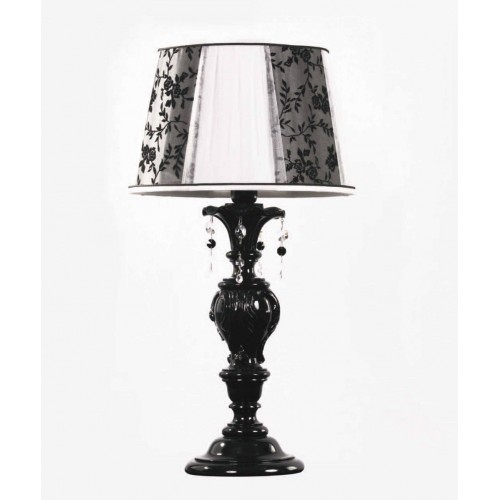 Black wooden table lamp with crystal and lampshade TP-178